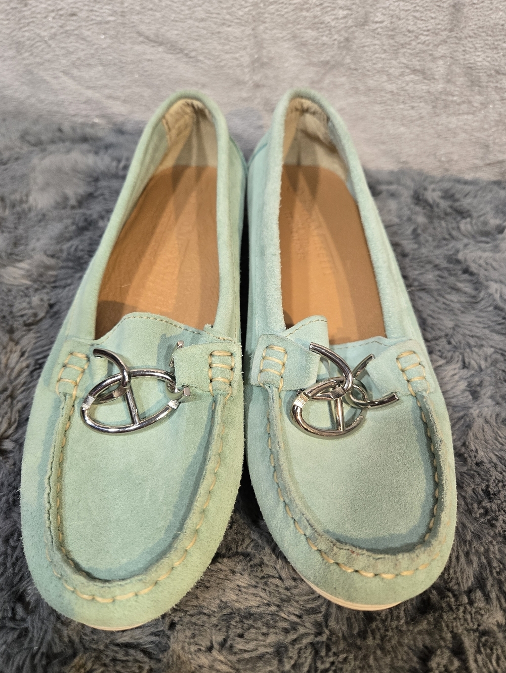 Piero Masetti Classic Mint Aqua Suede Leather Women’s Loafers Driver